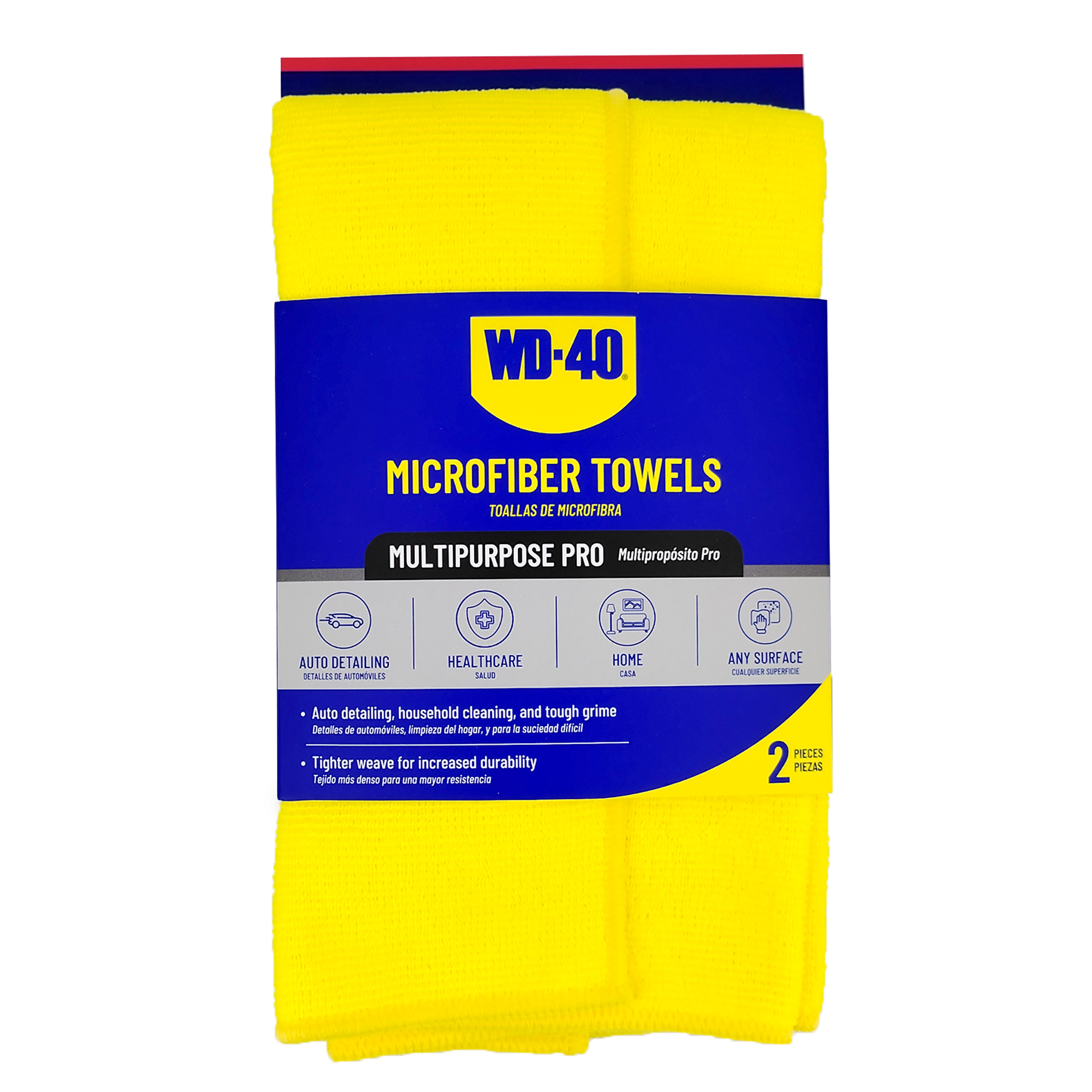 WD-40 Multipurpose PRO Microfiber Towel — 280 GSM, Yellow, 2-Pack, Scratch-Free, L40141, Model# L40141